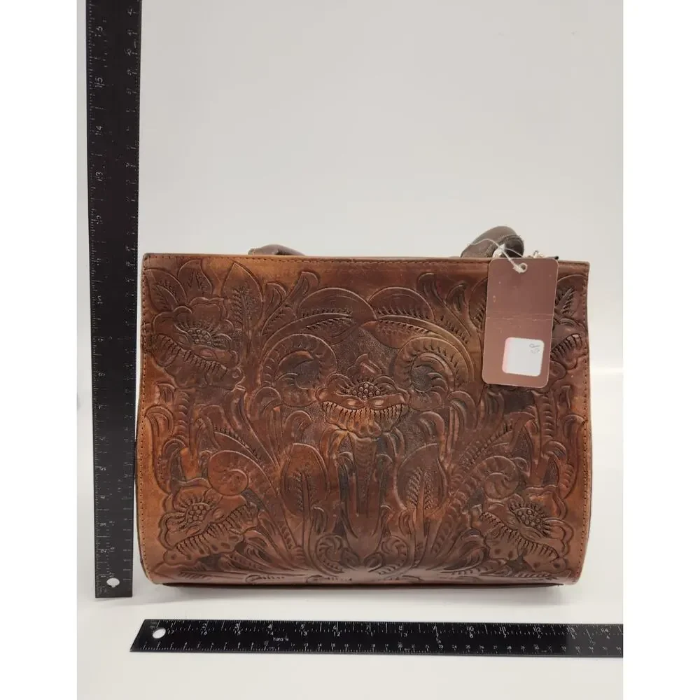 QUINCY BOOTS NWT 100% GEN LEATHER TOOLED SATCHEL BAG